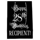 28番目の誕生日: ファンシー、スクリプエレガントト+名前をカスタムする ミディアムペーパーバッグ (裏面)