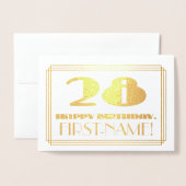 28番目の誕生日、名前+アールデコインスパイア「28」の外観 箔カード (封筒付き正面)