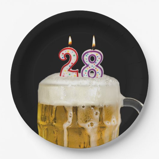 28誕生日ビールオンブラック紙プレート ペーパープレート (正面)