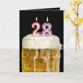 28誕生日ビールオンブラック カード (黄色い花)