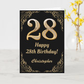 28誕生日ブラックおよび金ゴールドグリッターフレーム カード (黄色い花)
