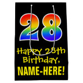28誕生日:おもしろいはっきりした、カラフルレインボー「28」 ミディアムペーパーバッグ (裏面)