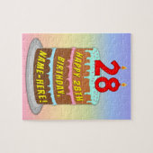 28誕生日:おもしろいケーキとキャンドル+名前をカスタムする ジグソーパズル (横)