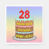 28誕生日:おもしろいケーキとキャンドル+名前をカスタムする スタンダードランチョンナプキン (正面)