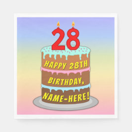 28誕生日:おもしろいケーキとキャンドル+名前をカスタムする スタンダードランチョンナプキン