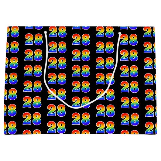 28誕生日:おもしろいレインボーイベント第28パターン ラージペーパーバッグ (正面)