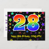 28誕生日:おもしろい星パターン,虹28,名前 ポストカード (正面/裏面)