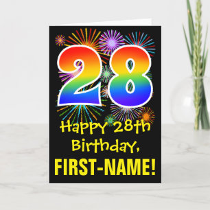 28誕生日:おもしろい花火パターン+虹28 カード