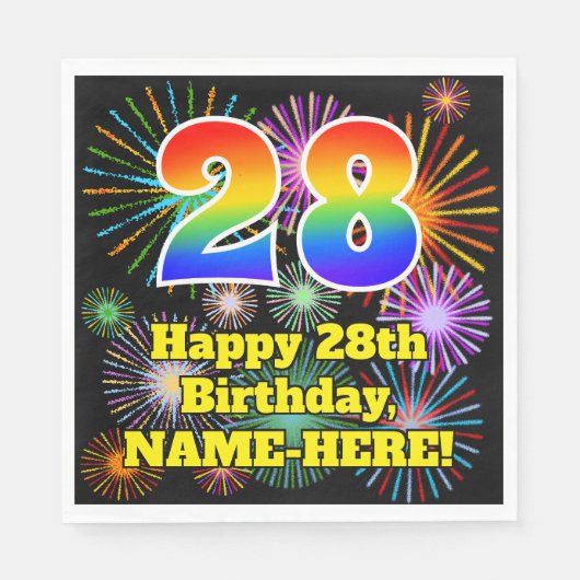 28誕生日:おもしろい花火パターン+虹28 スタンダードランチョンナプキン (正面)