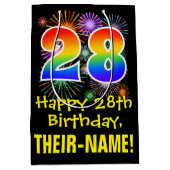 28誕生日:おもしろい花火パターン+虹28 ミディアムペーパーバッグ (正面)