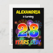 28誕生日-おもしろい花火、レインボールック"28" ポストカード (正面/裏面)