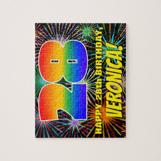 28誕生日:おもしろい、お祝カラフルい花火 ジグソーパズル (縦)