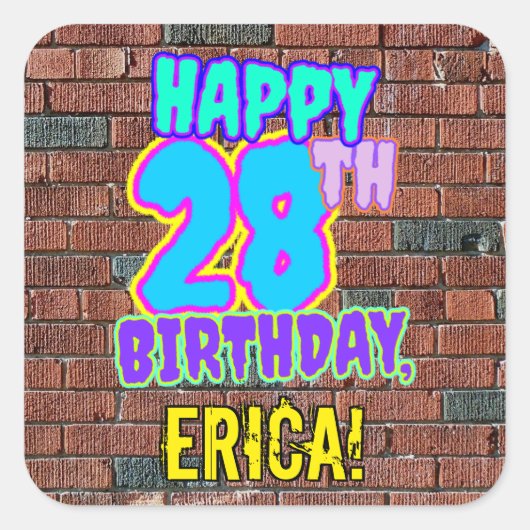 28誕生日-おもしろい、アーバングラフィティインスパイアルック スクエアシール (正面)