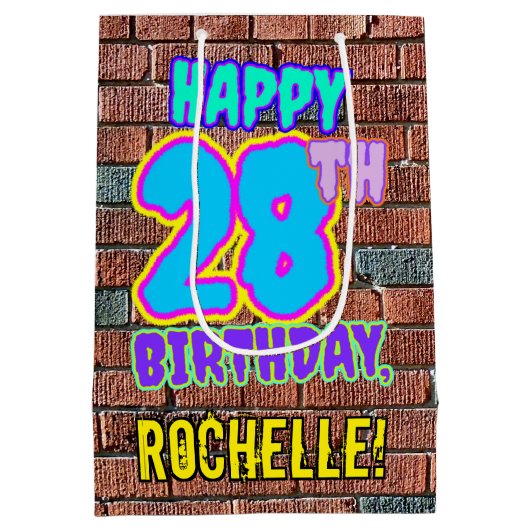 28誕生日:おもしろい、アーバングラフィティインスパイアルック ミディアムペーパーバッグ (裏面)