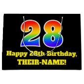 28誕生日~おもしろい, カラフル, 鮮やか, Rainbow 28 ラージペーパーバッグ (正面)