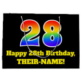 28誕生日~おもしろい, カラフル, 鮮やか, Rainbow 28 ラージペーパーバッグ (裏面)