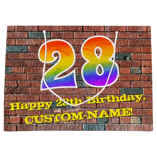 28誕生日:おもしろい、グラフィインスパイアティ・レインボー# 28 ラージペーパーバッグ (正面)