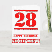 28誕生日:おもしろい、赤ゴムスタンプルックインスパイアス カード (正面)