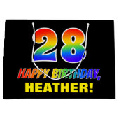 28誕生日:はっきりした,おもしろい,シンプル虹, 28 ラージペーパーバッグ (正面)