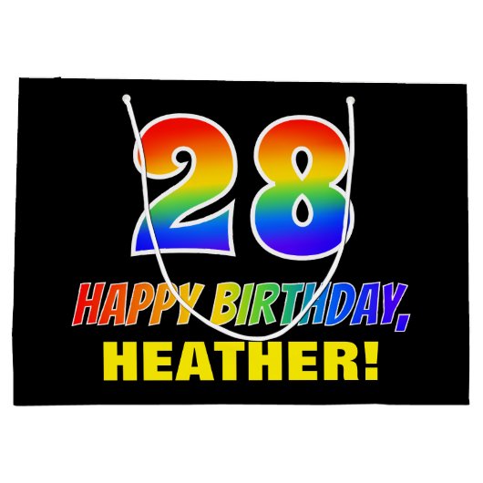 28誕生日:はっきりした,おもしろい,シンプル虹, 28 ラージペーパーバッグ (裏面)