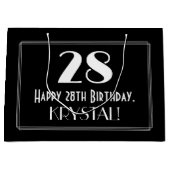 28誕生日:アールデコインスパイアスタイル「28」、名前 ラージペーパーバッグ (正面)