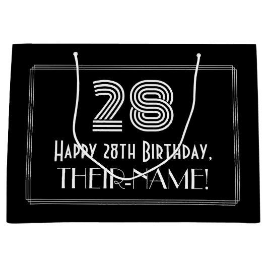 28誕生日:インスパイアアールデコの「28」の外観と名前 ラージペーパーバッグ (正面)