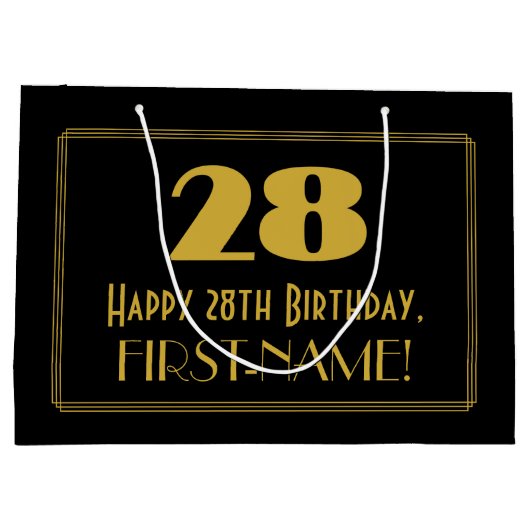 28誕生日:インスパイアアールデコの「28」の外観と名前 ラージペーパーバッグ (裏面)