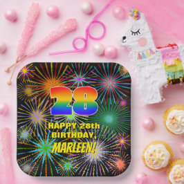 28誕生日:カラフルおもしろい祝賀花火 ペーパープレート