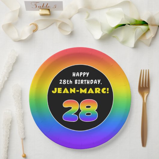 28誕生日:カラフルレインボー# 28、名前をカスタムする ペーパープレート (ウェディング)