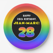 28誕生日:カラフルレインボー# 28、名前をカスタムする ペーパープレート (正面)