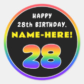 28誕生日:カラフルレインボー# 28、名前をカスタムする ラウンドシール (正面)