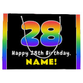 28誕生日:カラフルレインボー# 28、名前をカスタムする ラージペーパーバッグ (裏面)