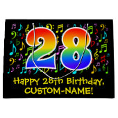 28誕生日-カラフル音楽シンボル, Rainbow 28 ラージペーパーバッグ (正面)