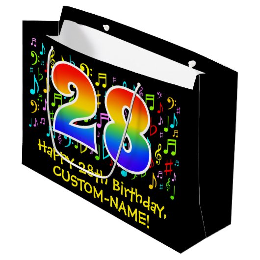 28誕生日-カラフル音楽シンボル, Rainbow 28 ラージペーパーバッグ (正面アングル)