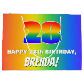 28誕生日: カラフル、おもしろいレインボーパターン# 28 ラージペーパーバッグ (裏面)