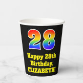 28誕生日:カラフル、おもしろい、エキサイティング、虹28 紙コップ (裏面)