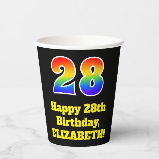 28誕生日:カラフル、おもしろい、エキサイティング、虹28 紙コップ (正面)