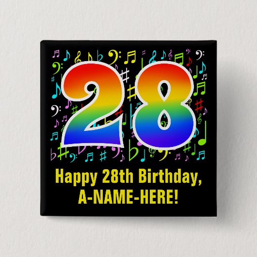 28誕生日:カラフルMusic Symbols, Rainbow 28 缶バッジ (正面)