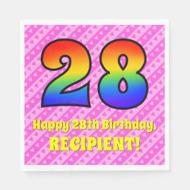 28誕生日:ピンクのストライプハート、レインボー# 20 スタンダードランチョンナプキン