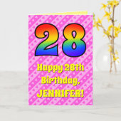28誕生日:ピンクストライプのハート、レインボー# 28 カード (黄色い花)