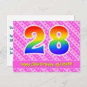 28誕生日:ピンクストライプハート、レインボー28 ポストカード (正面/裏面)