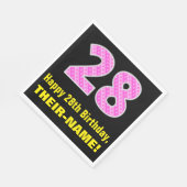 28誕生日:ピンクストライプ色のハートと"28" +名前 スタンダードランチョンナプキン (角)