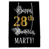 28誕生日~ファンシースクリプト;フェイク金ゴールド検索;名前 ミディアムペーパーバッグ (裏面)