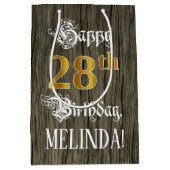 28誕生日:フェイク金ゴールドルック&ウッドフェイクパターン ミディアムペーパーバッグ (正面)