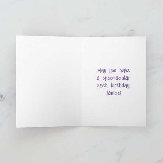 28誕生日:フローラ花数名前をカスタムする カード (内部)