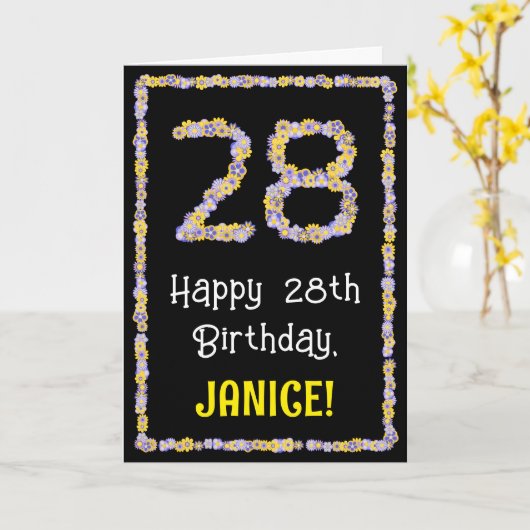 28誕生日:フローラ花数名前をカスタムする カード (黄色い花)