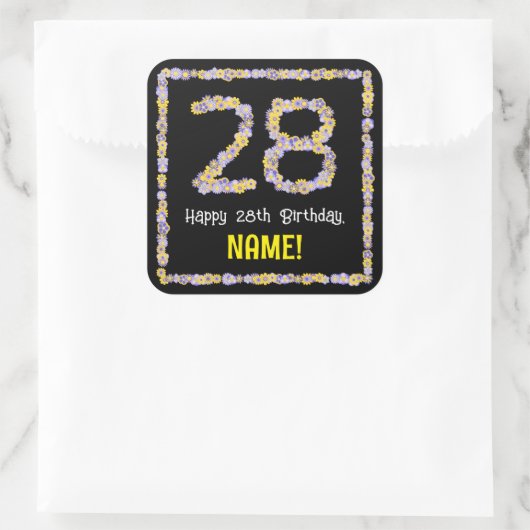 28誕生日:フローラ花数名前をカスタムする スクエアシール (バッグ)