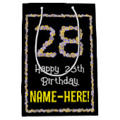 28誕生日:フローラ花数名前をカスタムする ミディアムペーパーバッグ (正面)