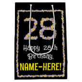 28誕生日:フローラ花数名前をカスタムする ミディアムペーパーバッグ (裏面)