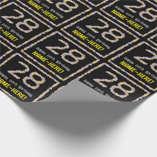 28誕生日:フローラ花数名前をカスタムする ラッピングペーパー (角)